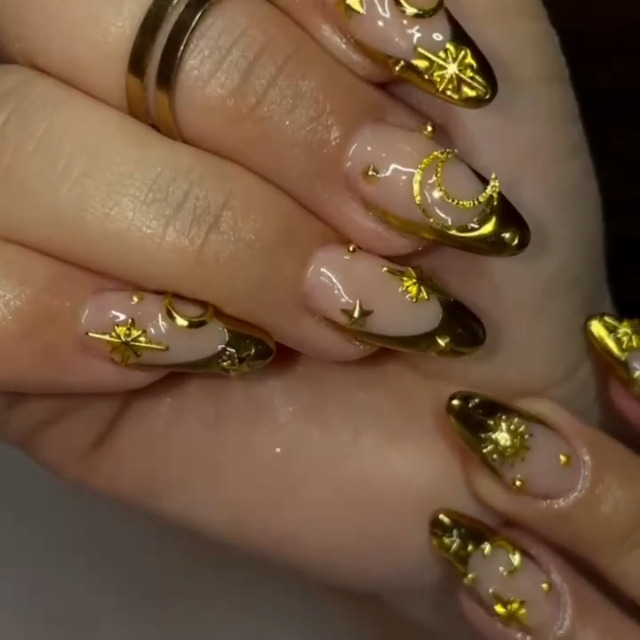 Nagel-Charm-Set Gold | Kreuz, Stern, Rose, Mond | 3D-Nageldekoration | Y2K Style