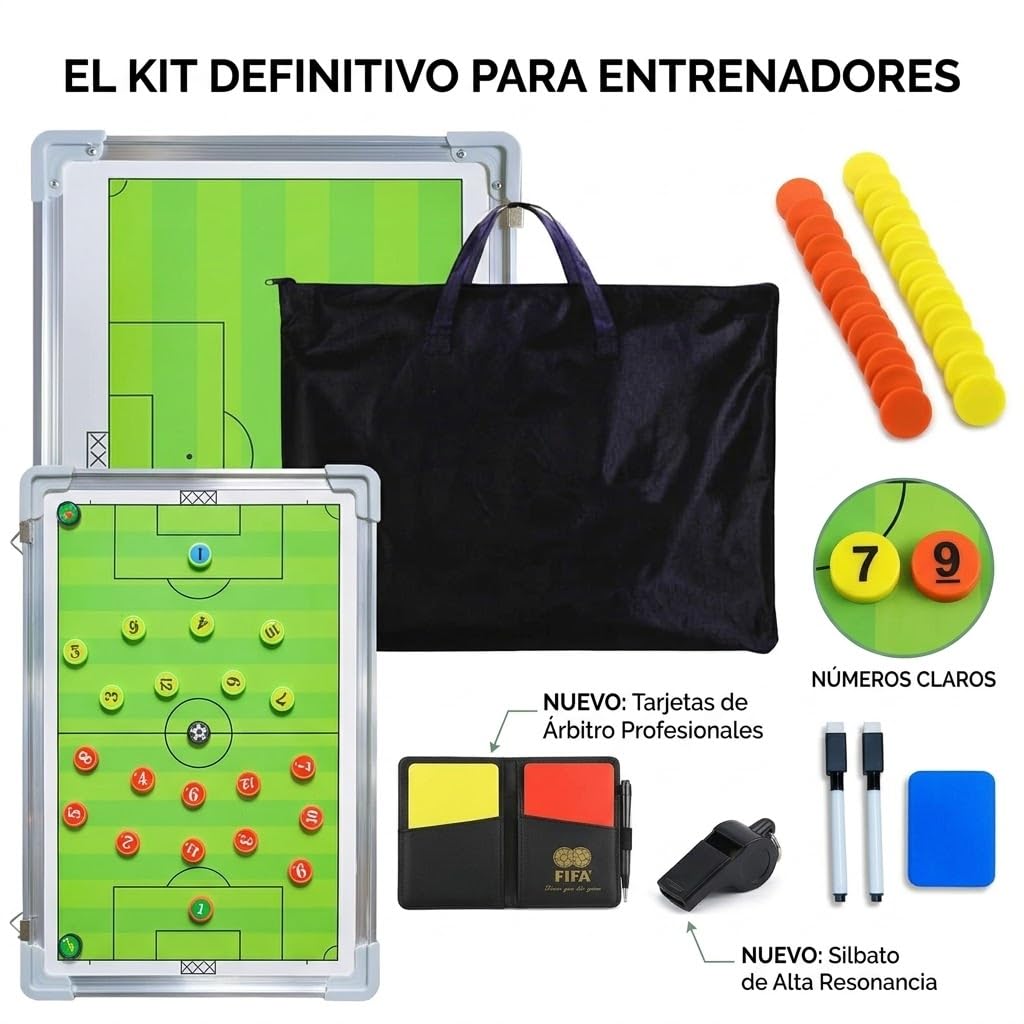 CREADY Pizarra Entrenador de Futbol 44x31cm Carpeta Táctica Magnética con Fichas