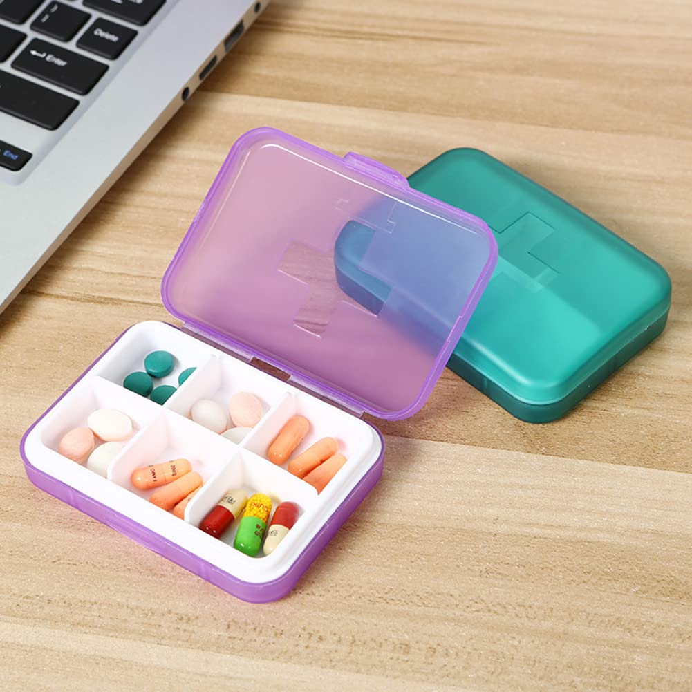 Pilulier de 7 jours, 6 compartiments, facile à ouvrir, distributeur de médicaments, boîte pratique pour vitamines, compléments alimentaires et médicaments (couleur : violet)