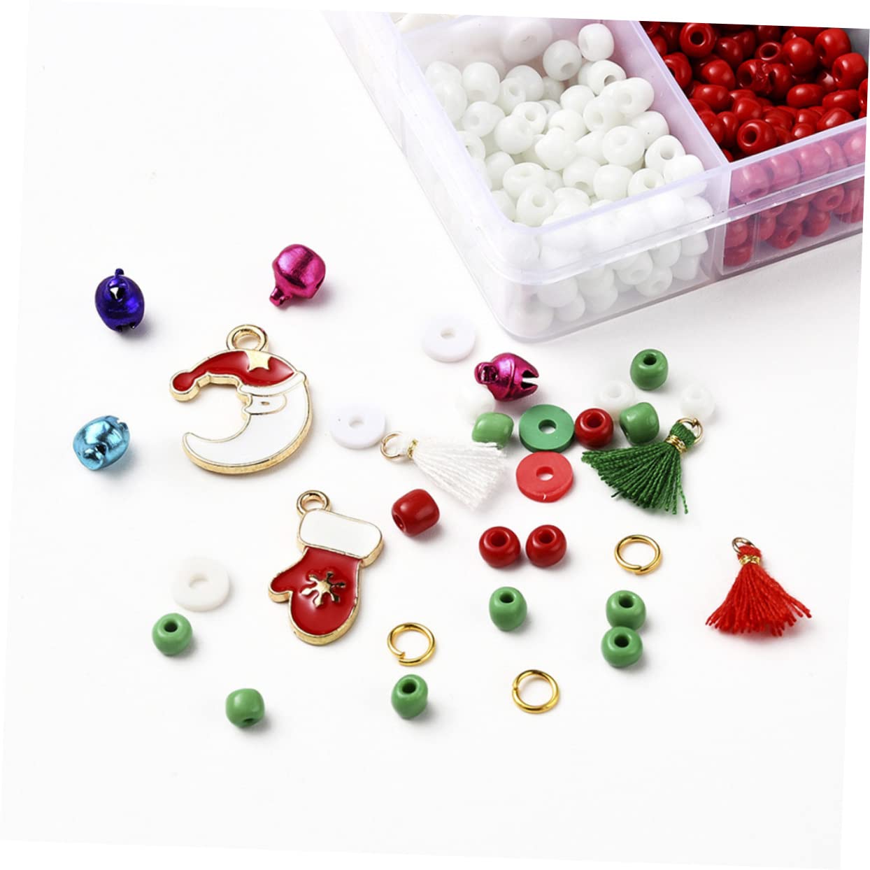 SHINEOFI 4 Juegos cuentas de navidad christmas ornaments kit joyeria accesorios niñas pulsera de navidad kit de fabricación de joyas para juego de collar arcilla polimérica