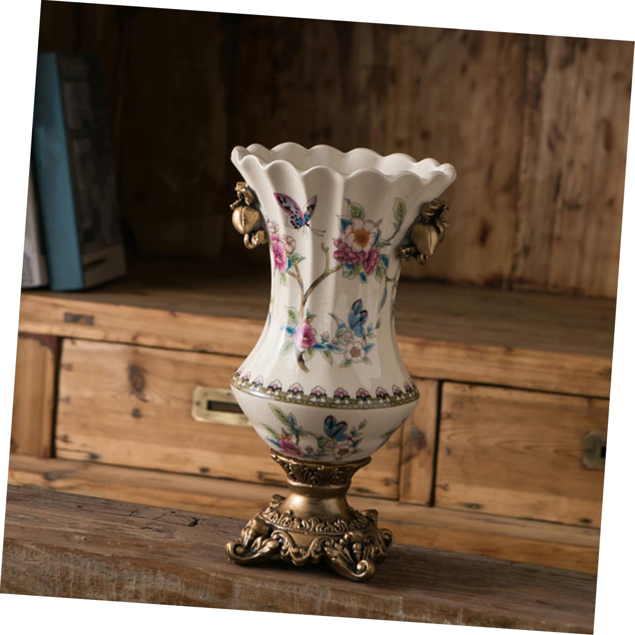 Retro Keramik Blumenvase für Trockenblumen, Weiß, Schlicht