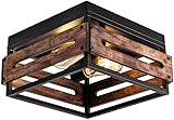MAYNA 2-Light Flush Mount Ceiling Light Fixture, Rustic Ceiling Light with Metal and Wood, Farmhouse Light Fixture for Hallway Entryway Porch Kitchen