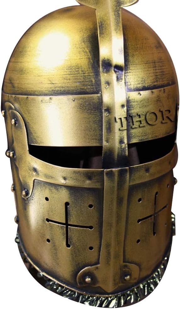 THOR INSTRUMENTS Medieval Crusader Knight Sugarloaf Helmet 18 Gauge Reenactment LARP Rustic Vintage Home Decor Gifts