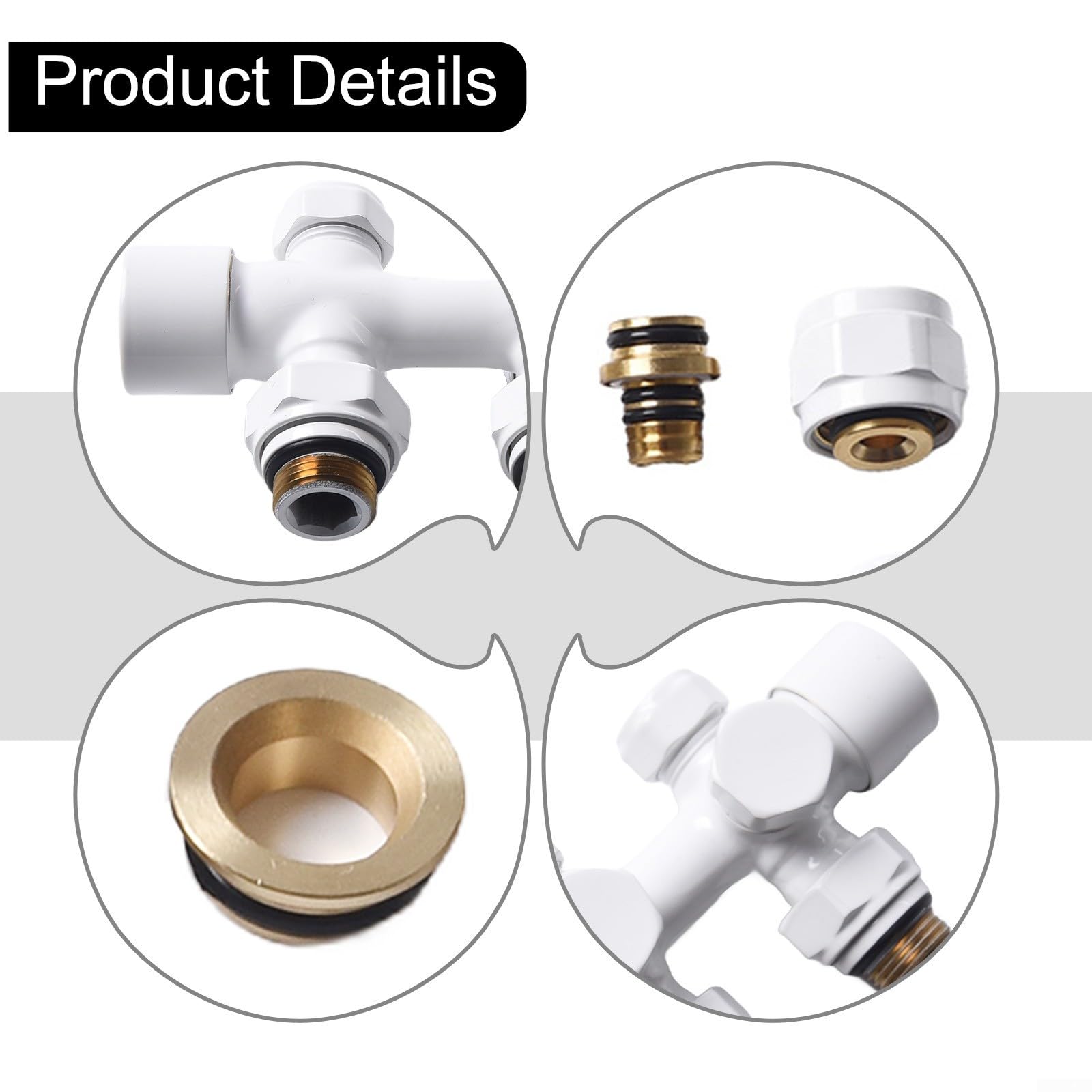Valvola termostatica per termosifone da 1/2" per scaldasalviette, testa in ottone TRV con sensore liquido, distanza tra i centri di 50 mm, finitura cromata (bianco)