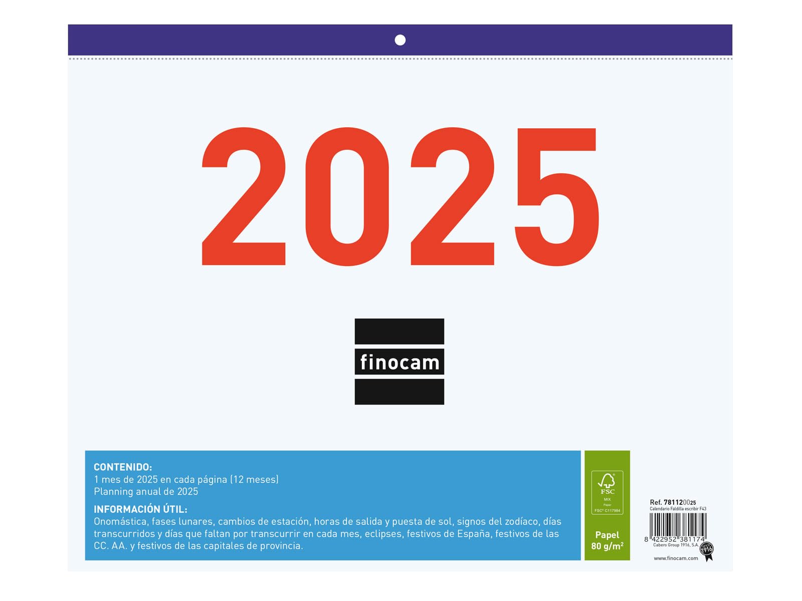 Finocam - Calendar Skirt to Write 2025 Month View January 2025 - December 2025 (12 months) Spanish