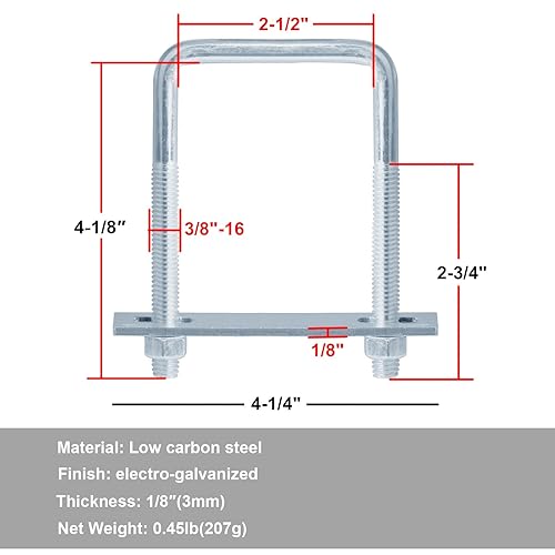 Miniatura 19 de Perno en U cuadrado para remolque, M8 x 3-1/4" x 4-5/8", acero galvanizado