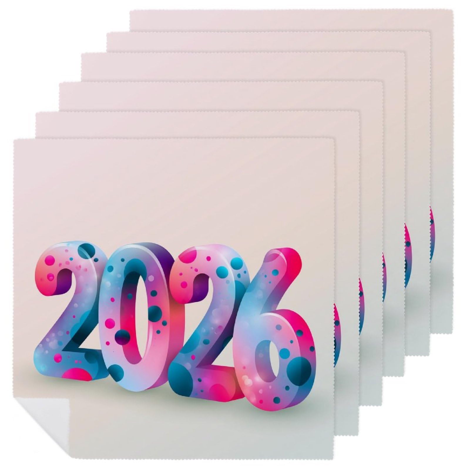 Colorful Text 2026 Cloth Napkins Set of 6, Square Premium Reusable Washable Polyester Table Linen Napkin for Dinner Party