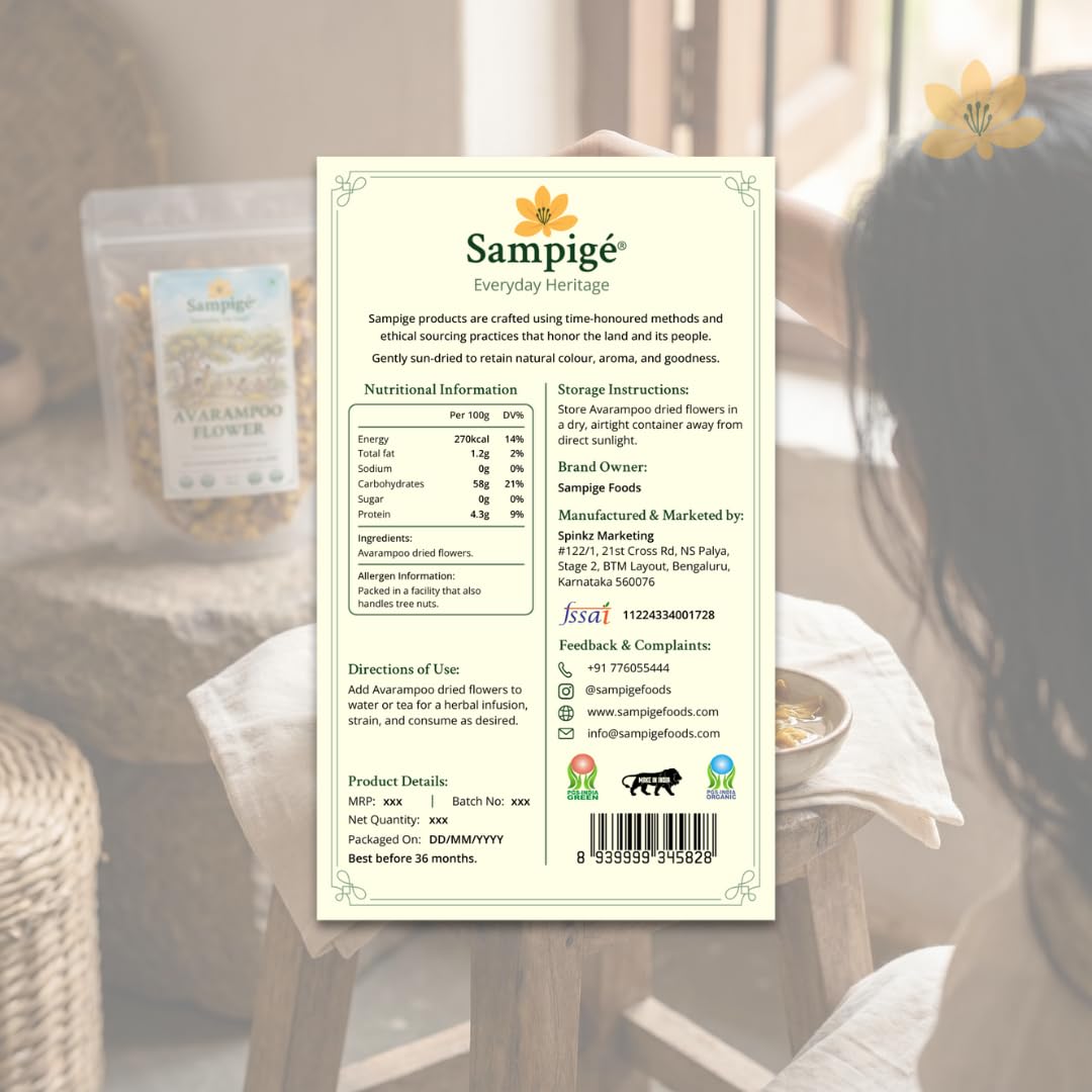 Sampige Avarampoo Flower (Avaram Poo) | Dried Avarampoo Flowers for Traditional Use | Natural Botanical Flower | 250 g