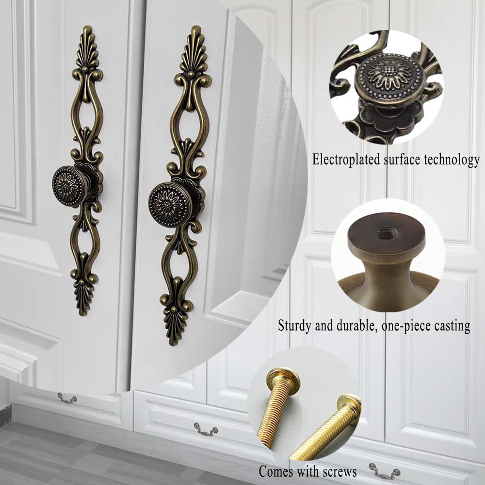 MSLSOZ Antique Bronze Cabinet Knobs, Vintage Pulls, 2 Pattern Combinations, Cupboard Wardrobe Hardware, 10-Pack - Image 3