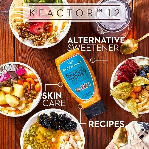 Image of Wedderspoon Raw Manuka Honey 50+ MGO, 12 Oz, Squeeze Bottle, Unpasteurized New Zealand Honey, Non-GMO, BPA-Free Jar, Superfood & Natural Wellness Support