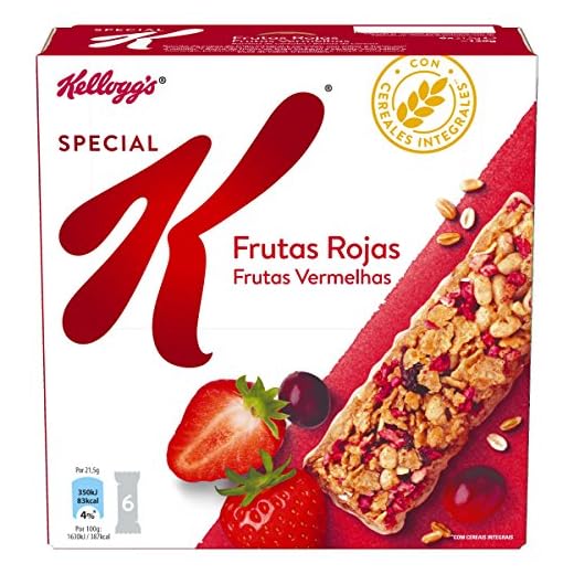Kellogg's Barritas Special K Frutos Rojos - Barritas de copos de trigo integral y cereales con trocitos de fruta con sabor a fresa y arándano rojo - Paquete de 6 barritas x 21,5g