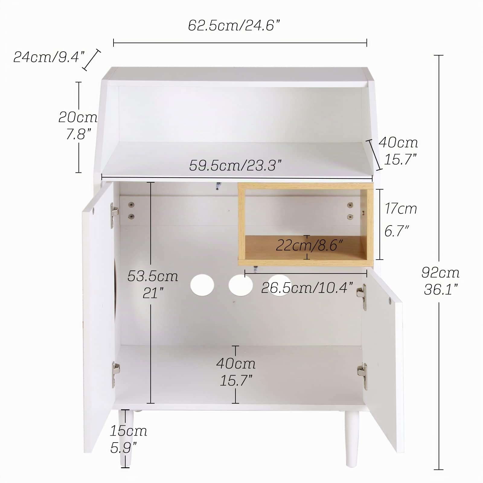 Sogesfurniture Armadietto per Gatti Con 2 Ante - Cuccia per Soggiorno, Camera da Letto, 62,5 x 40 x 92 cm
