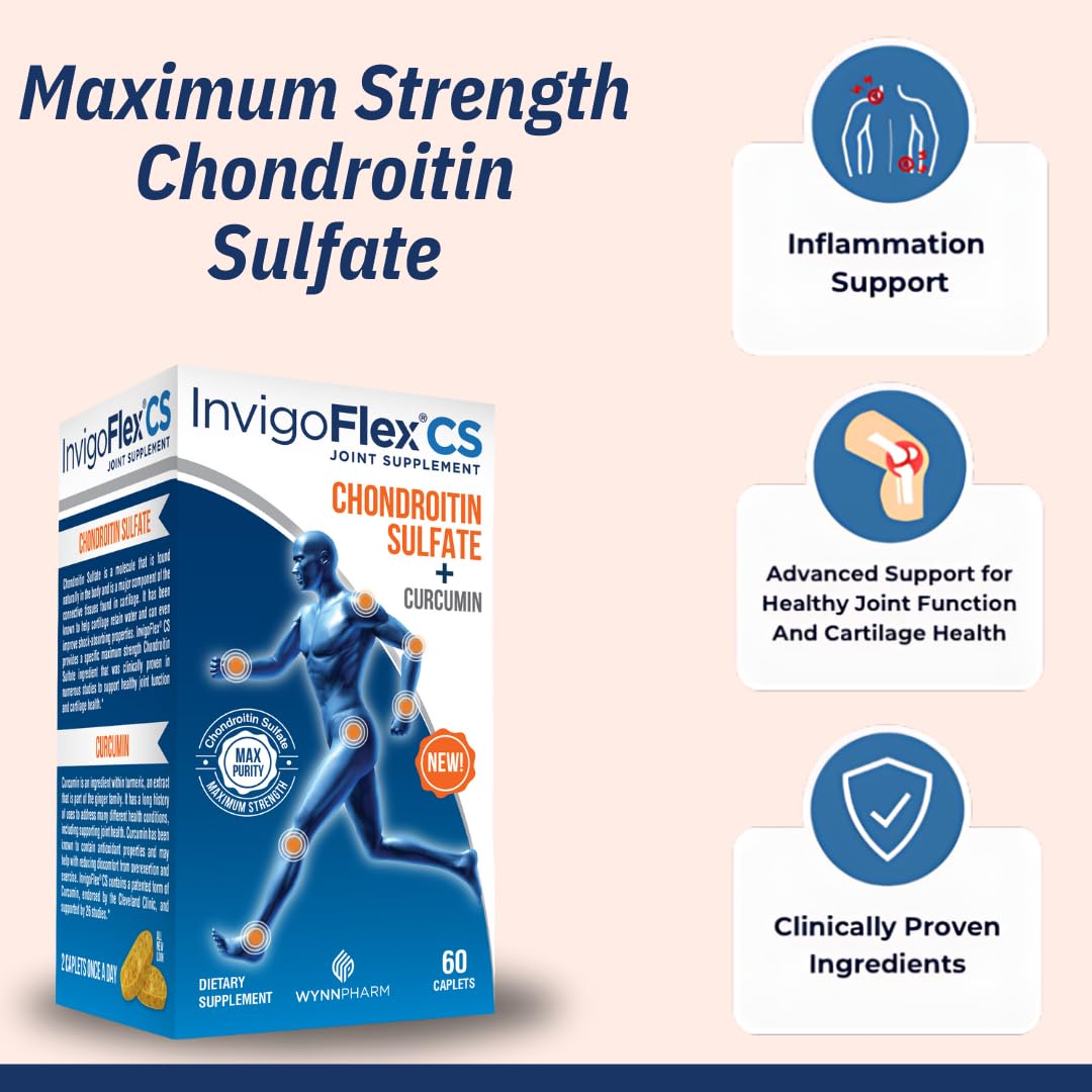 INVIGOFLEX® CS - Chondroitin Sulfate with Turmeric Curcumin Non GMO for Knee, Hand, Back & Hip Premium Joint Supplement