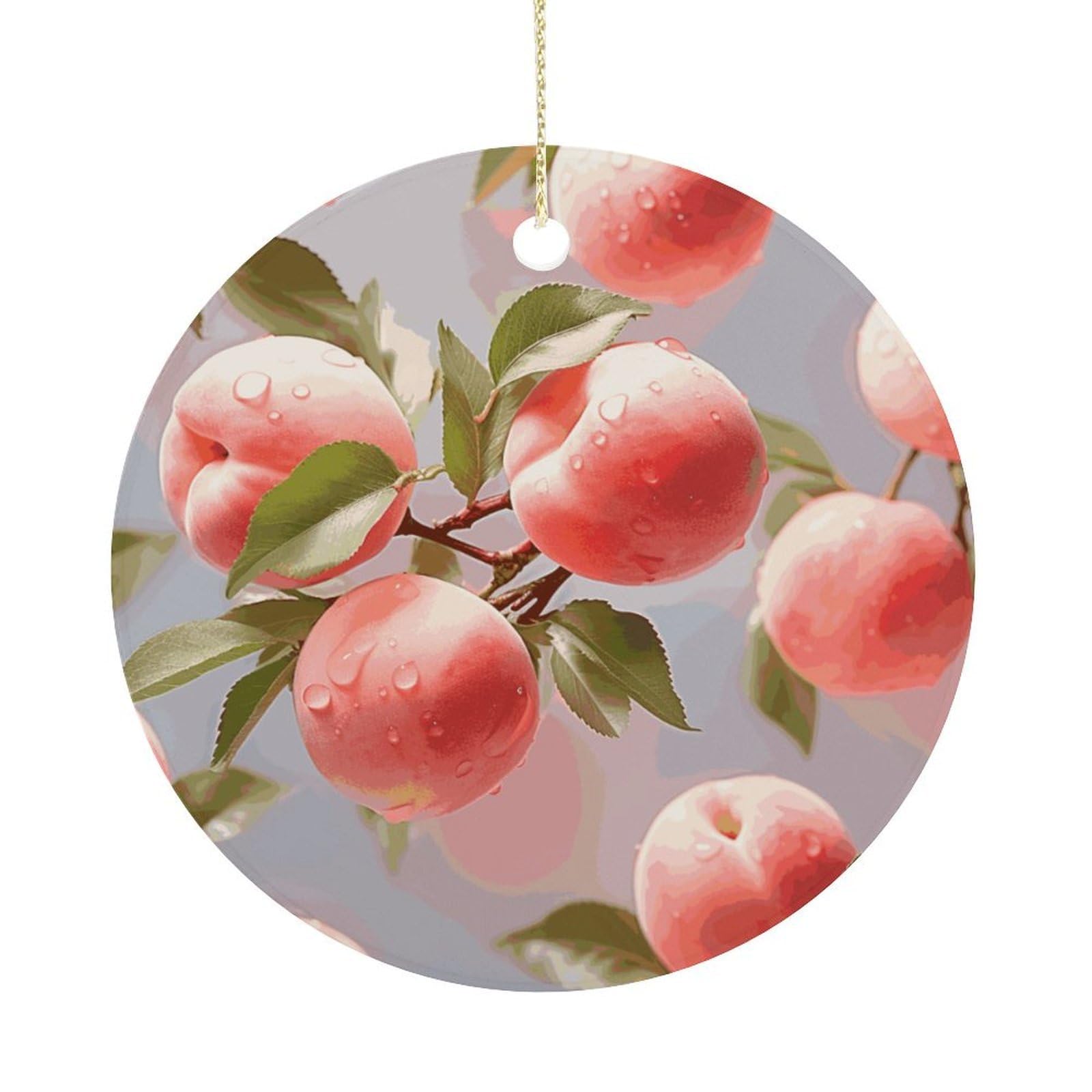 Pink Peach Christmas Ornament,Round Ceramic Ornaments Personalized Christmas Tree Ornament for Holiday Porcelain Keepsake Gifts Ideas Home Decor