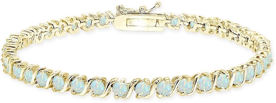 B. BRILLIANT Sterling Silver Genuine, Created or Simulated Gemstone S Design Bar Classic Tennis Bracelet for Women with Gift Box