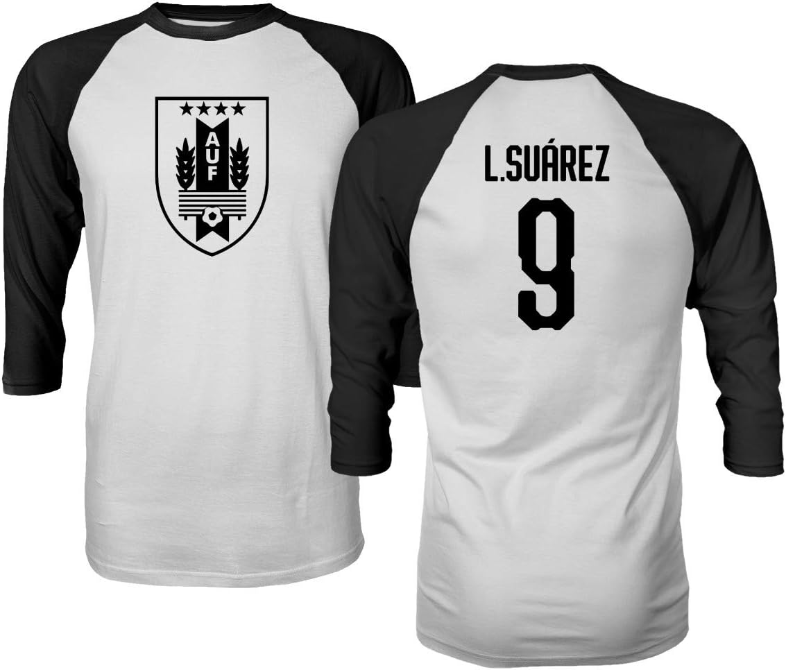 Soccer 2021 Uruguay #9 Luis Suarez South American Cup Quarter Sleeve Raglan Tee
