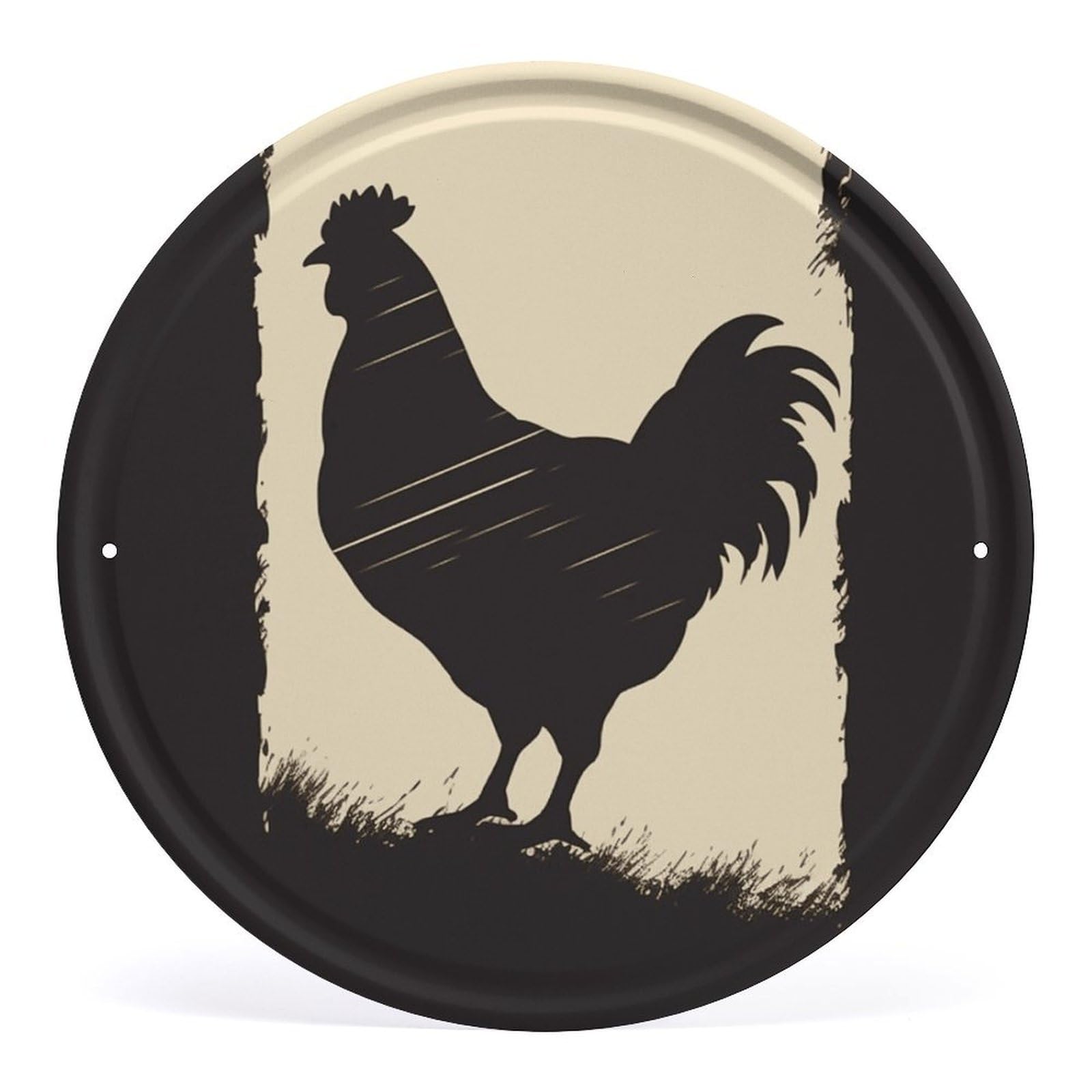 Fodpand Style Farmhouse Chicken Round Wall Art Hanging Decorations, Wall Decor Modern Minimalist Artwork, Tin Sign Hanging Picture For Living Room, Bedroom, Office, Hallway, 11.8X11.8 Inch
