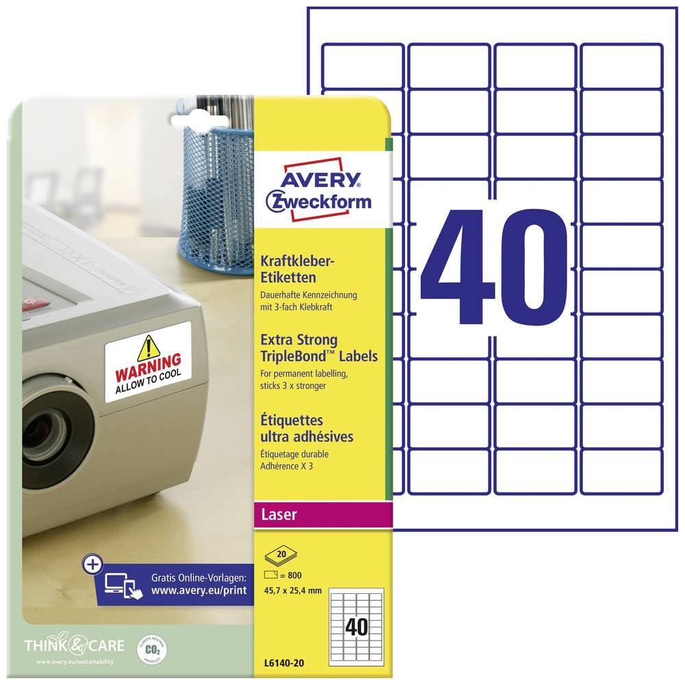 Avery España L6140-20 Caja de 800 etiquetas blanca de poliéster súper adherentes