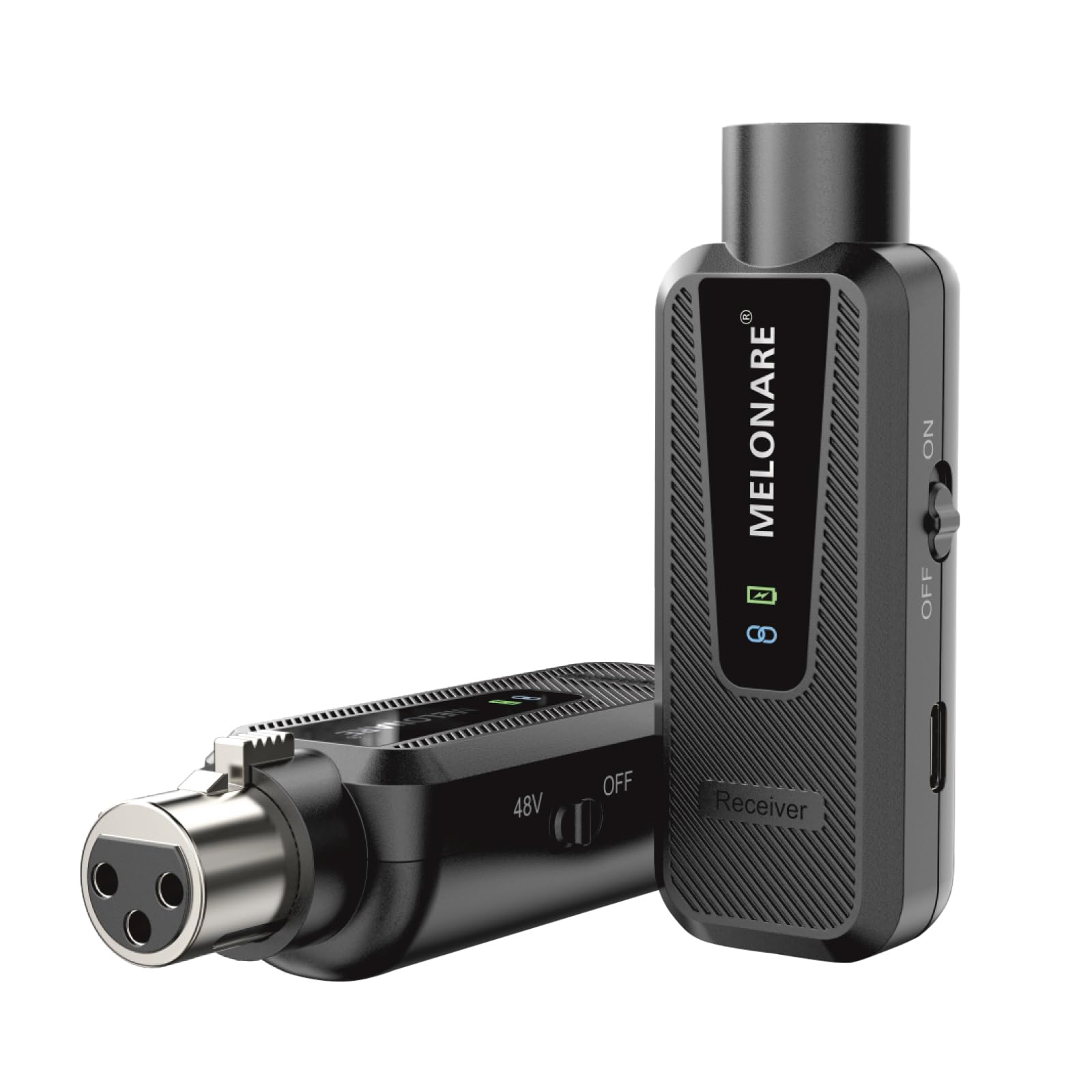 MELONARE Drahtloser XLR Plug On Mikrofon Adapter UHF MX-1 | Drahtloser XLR-Sender und -Empfänger, 50 m Reichweite, 48 V Phantomspeisung, UHF 900 MHz, für Mikrofon, Mixer und PA