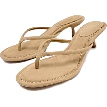 Suede Flip Flops for Women Open Round Toe Thong Heeled Sandals Low Kitten Heels Comfortable Summer Slip On Slides Shoes