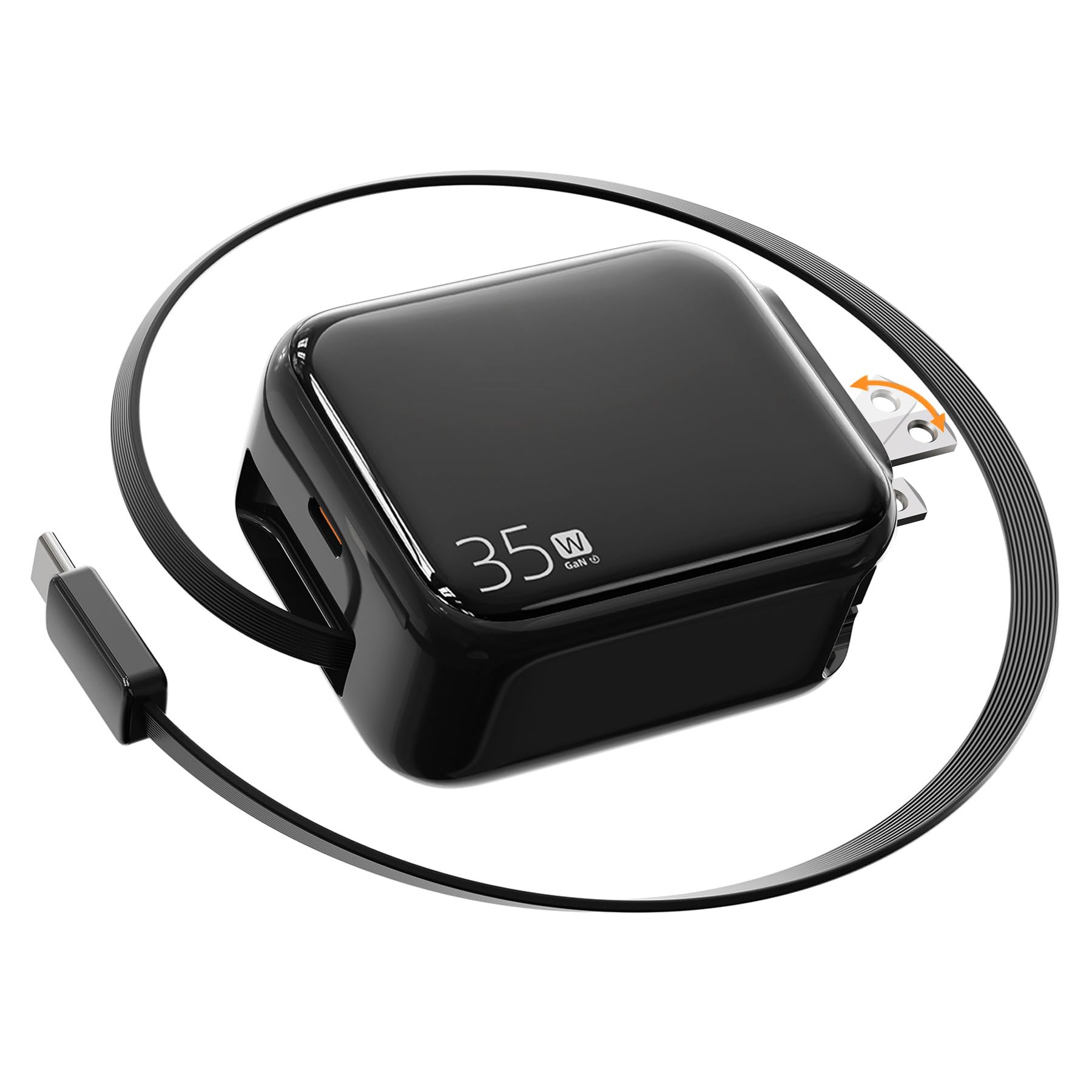 Retractable Wall Charger, 35W Fast USB C Charger Block with Extendable Type C Charing Cable for iPhone 16 15 Galaxy S25 24, Portable Retractable Charging Plug for Home Kitchen Office Travel