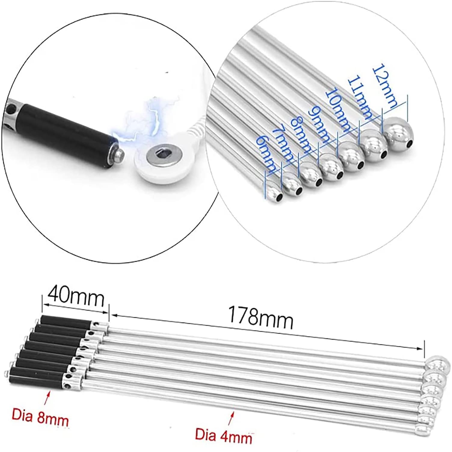 Elektroschock Metall Penis Plug Mit Elektrode Penisring Elektrostimulation Harnröhren Katheter Urethral Dilatoren & Hoden Reizstrom Patch Penis Masturbation Sexspielzeug Für Männer,Weiß,9mm