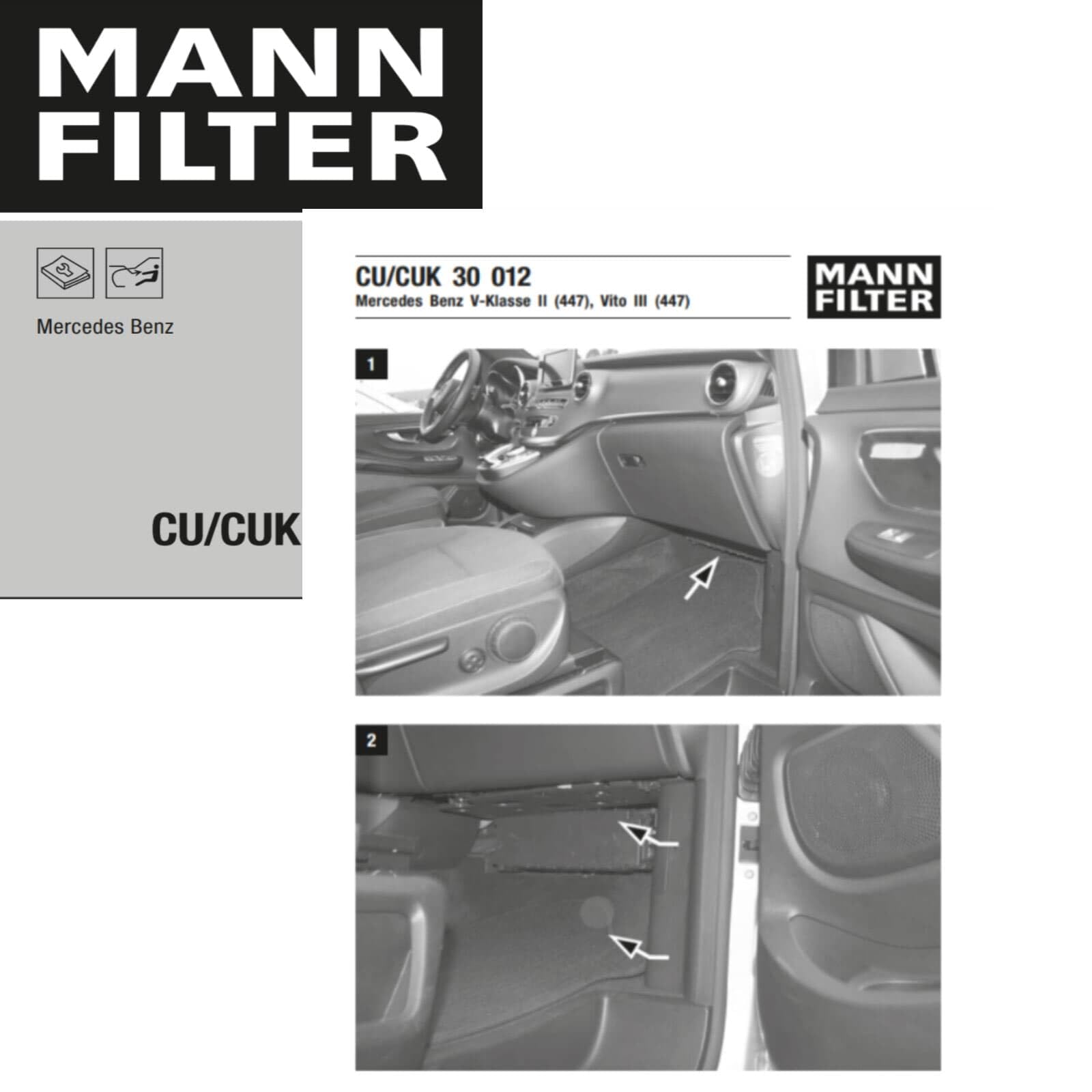 Mann Filter Inspektionspaket | CU22016,( LA1263)+CUK30012, (LAK1198)+C42002 Mann passend fürMERCEDES V Klasse Vito W447+Marco Polo