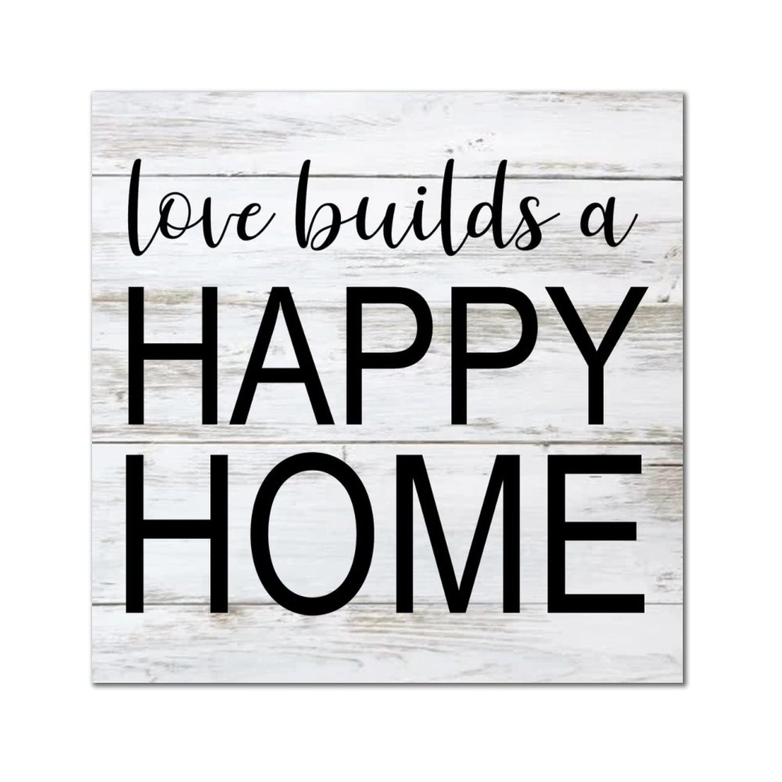 Plaque murale Love Builds A Happy Home en bois avec corde de suspension