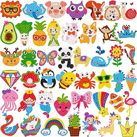 MDCGFOD 5D Diamond Art Stickers for Kids Kits by Numbers Cute Animals Creative Diamond Art for Kids Crafts for Girls Ages 6-12 Easy for Kids Adult Beginners to DIY (46pcs-Animals1) Cover