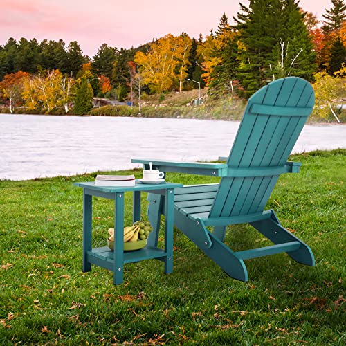Hanekuc Double Adirondack Side Table Weather Resistant,Outdoor Rectangular End Table For Adirondack Chair, Blue #TOP1
