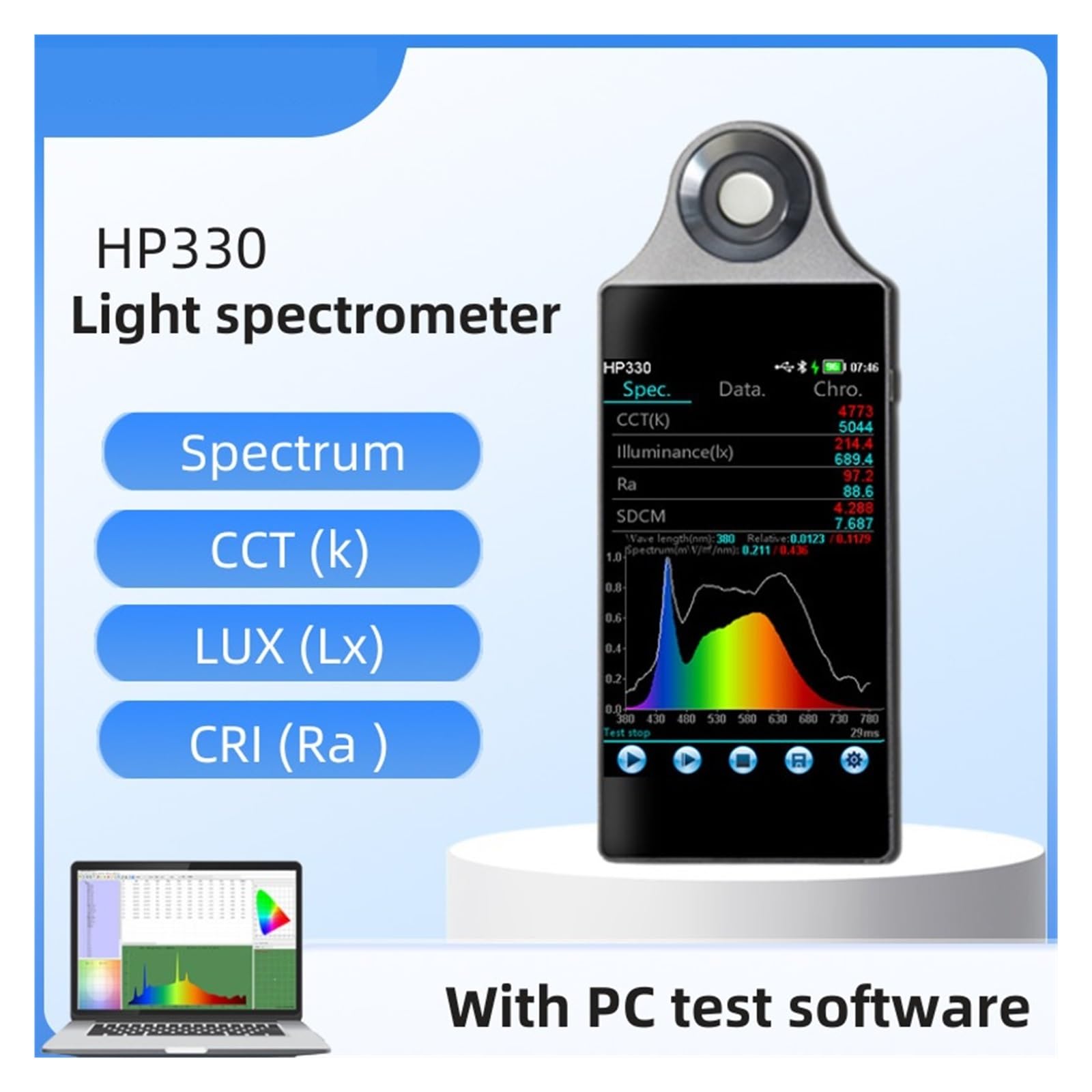Espectrómetro, Medidor de espectro luz y temperatura color HP320 Espectrorradiómetro portátil