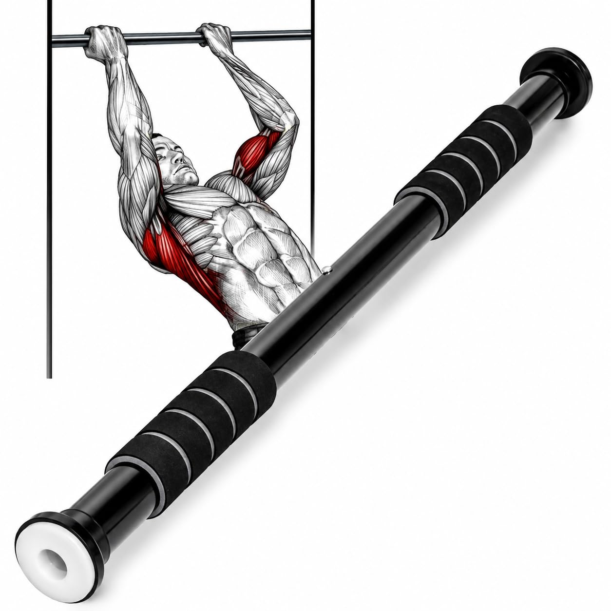 LeCore Adjustable Pull Up Bar for Home Workout | Doorway Chin Up Bar 60-100 CM | No Drill Door Gym Bar for Pull Ups, Chin Ups, Push Ups, Sit Ups & Upper Body Strength Training | Supports Up to 100 KG | Black-image-10