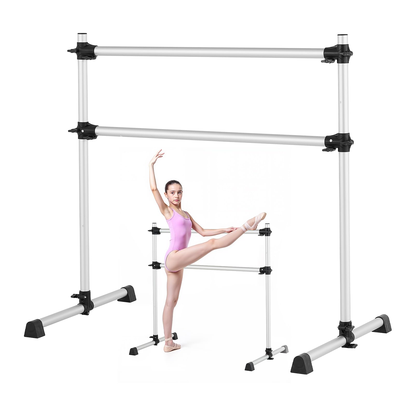 VEVOR Sbarra per Balletto Danza Classica, Sbarra Doppia Autoportante capacità Carico 136 kg, Altezza Regolabile 170-1165 mm, in Alluminio per Danza Stretching, Allenamento dell'Equilibrio