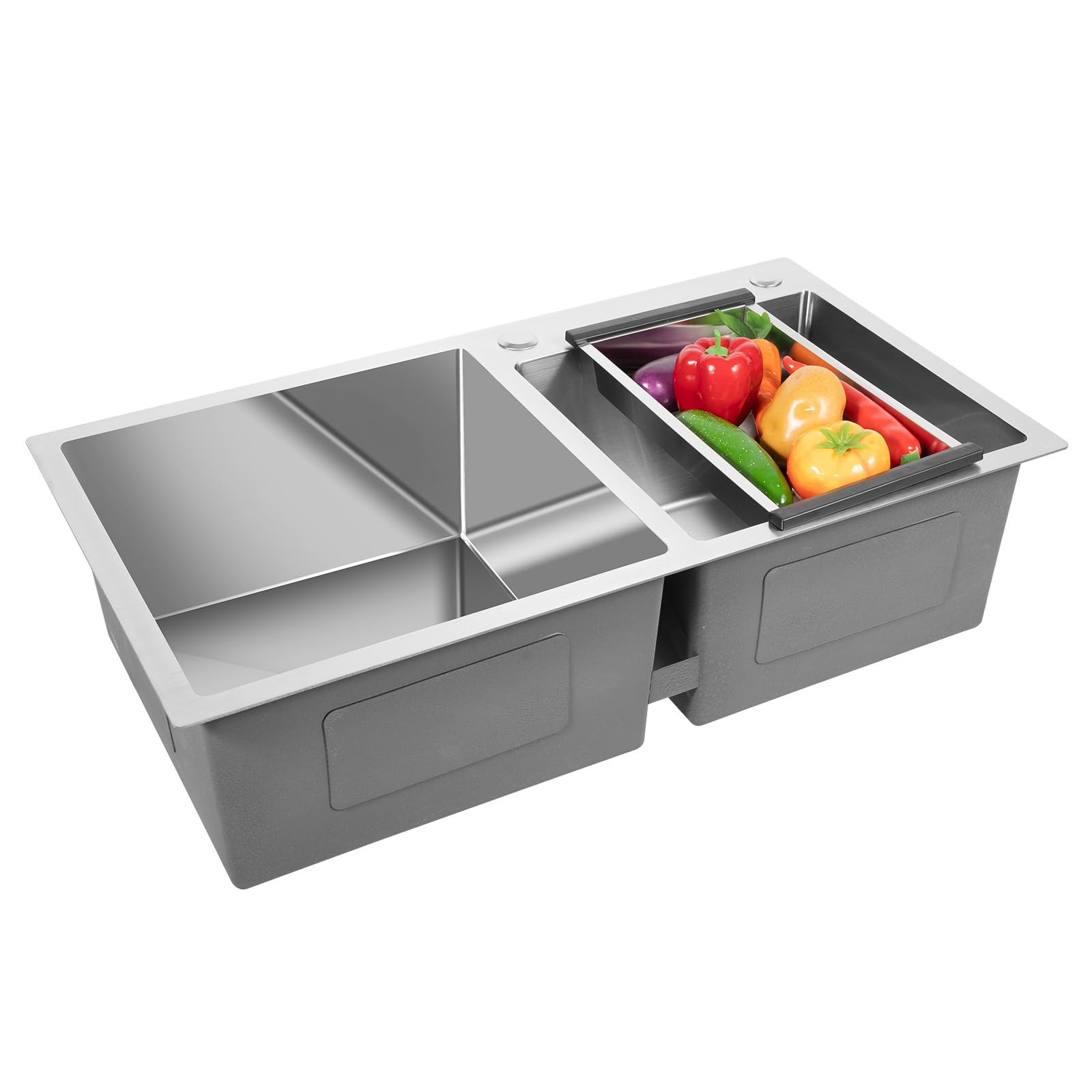 Lavello da cucina in acciaio inox, 78x43x21cm Lavello cucina 2 vasche, Drop In Lavandino con cestello di drenaggio