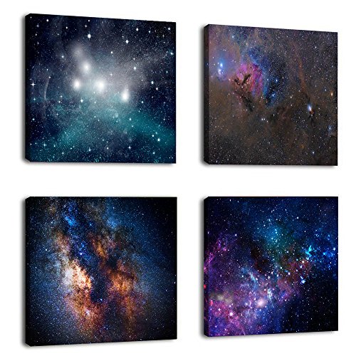 S-ANT–Outer Space Starlight Wall Painting Prints on Canvas Wall Decoration Wooden Frames Canvas 4pcs/Set