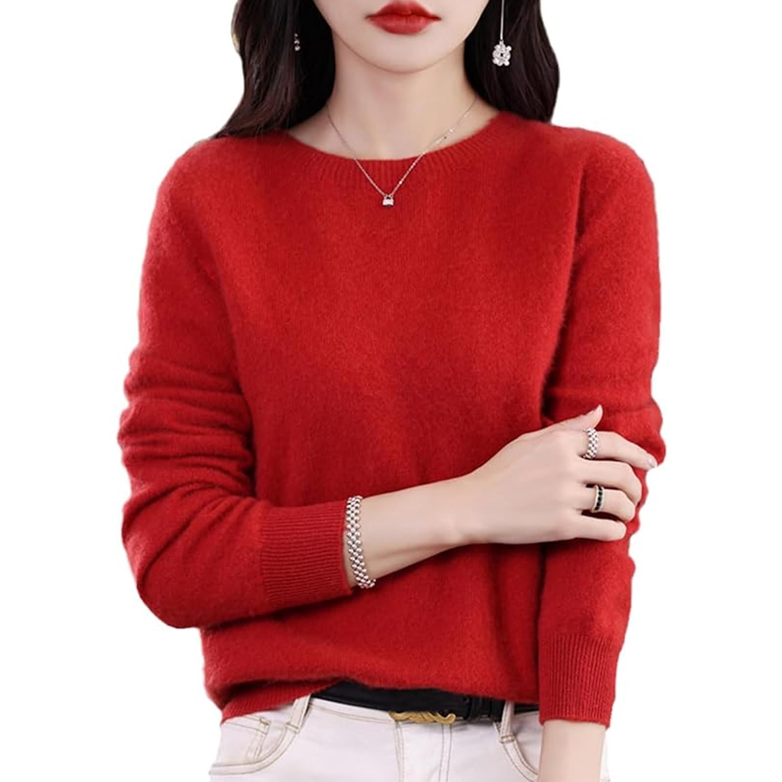 Cashmere Sweaters for Women Wool Pullover Sweaters for Women Long-Sleeve Lightweight Crewneck Sweater