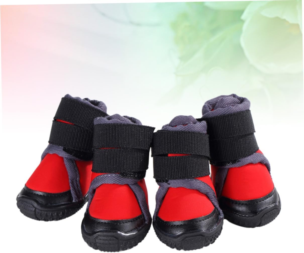 4pcs Outdoor Dog Warm Shoes for -Resistant Pet Boots Breathable for Mountain Climbing Red