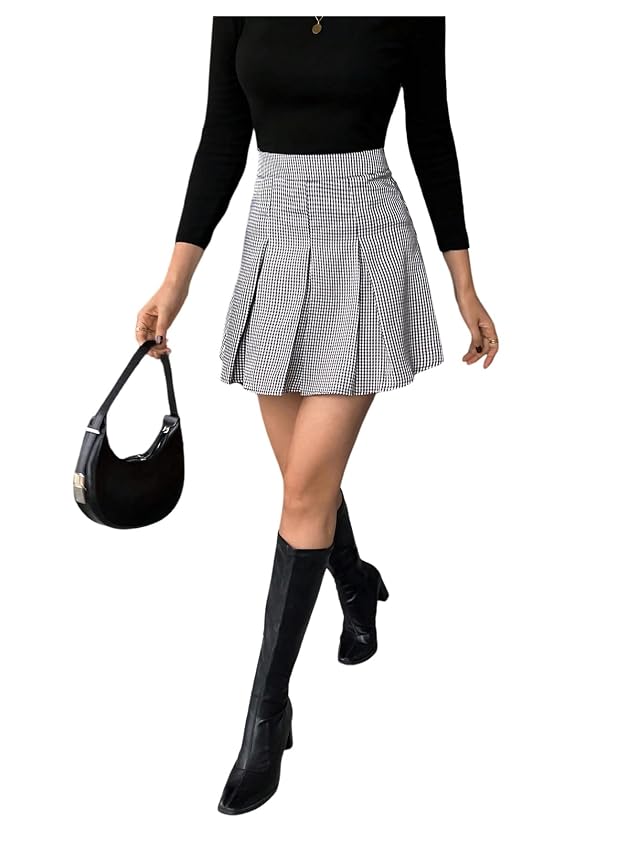Floerns Womens Plaid Pleated Mini Skirts Preppy Uniform Skater A Line Skirt