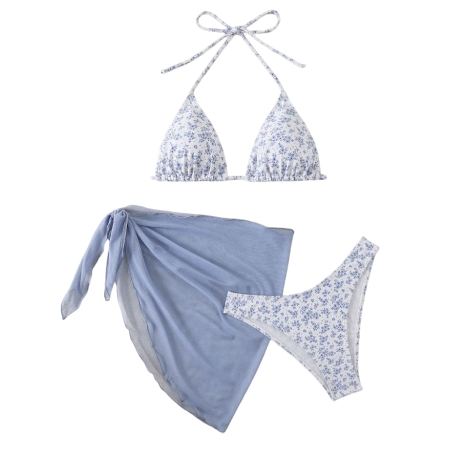 GWAWG Bikini para mujer, traje de baño de tres piezas, parte superior de bikini, parte inferior de bikini y manta para playa, piscina y vacaciones
