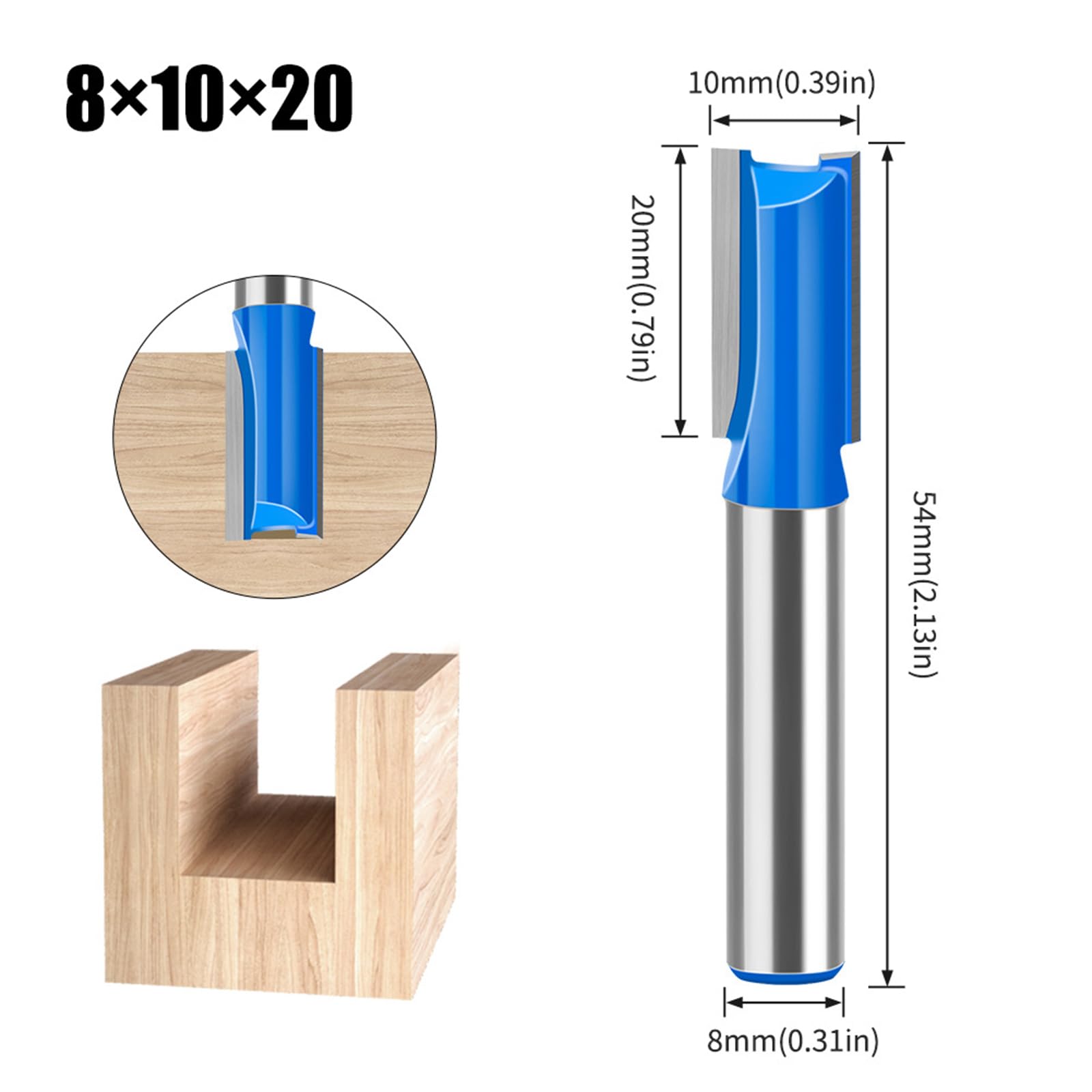 MACHSWON Straight Router Bit Milling Cutter Cutting 8mm Shank,10mm Cut Diameter & 20mm Cut Length Straight Cutting Trimming Cutter Double Flute Grooving Bits for Woodworking - Image 2