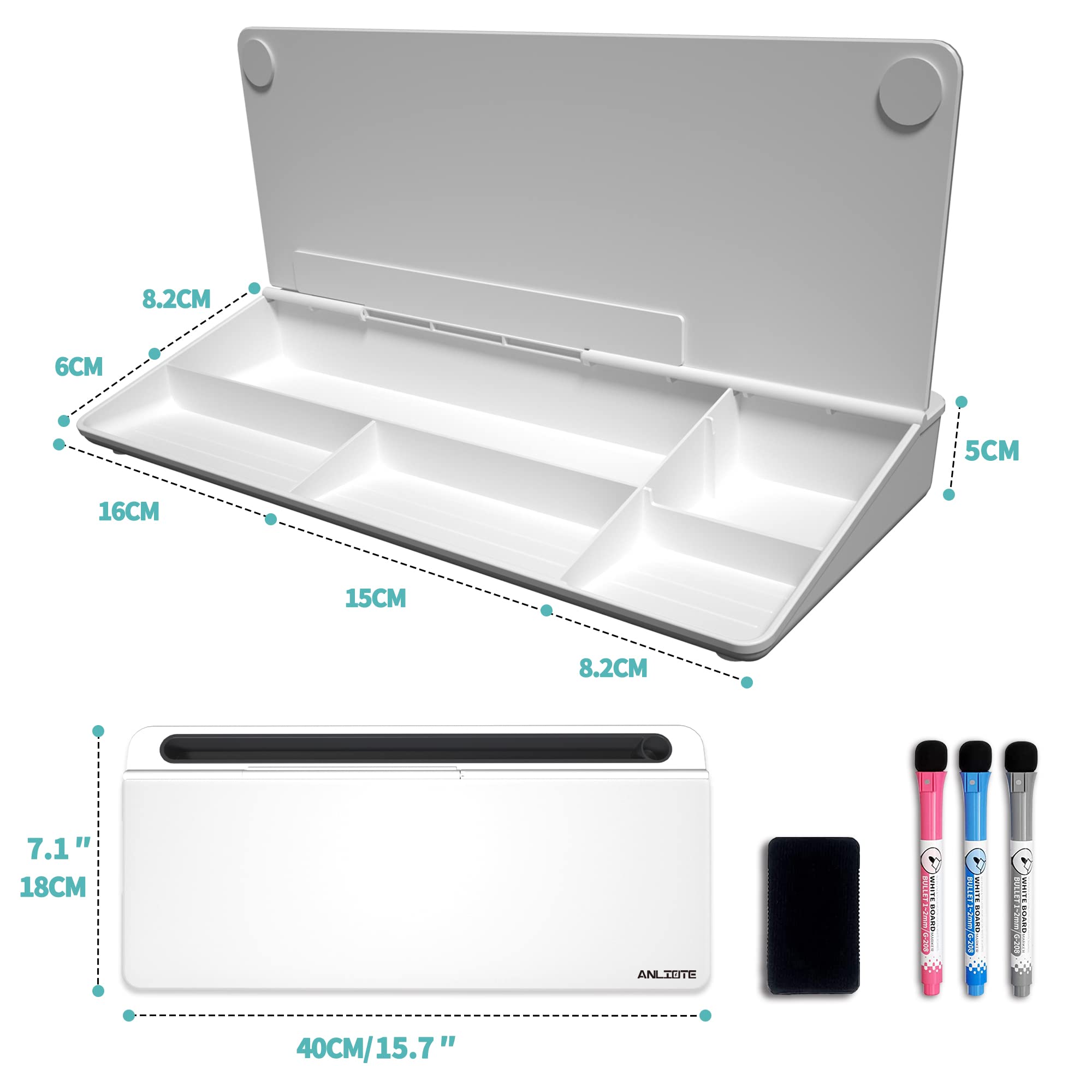Petit Tableau Blanc de Bureau en Verre avec Boite de Rangement, Effaçable à Sec pour Notes et Rappels – Remplace les Notes Autocollantes, Organiseur de Bureau Compact Entre l'Écran et le Clavier