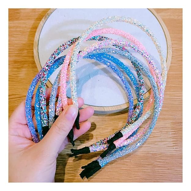 Image of Truvic Glitter Hair Sparkle Skinny Headband Multicolor HairBand Stylish Hair Accessories for Baby Girls (Pack of 6)