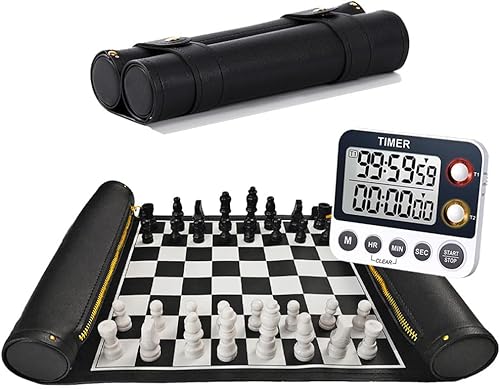Miniatura 1 de Juego de ajedrez portátil, tapete de ajedrez de viaje enrollable con tabla, piezas y temporizador de ajedrez Dgt - 2 jugadores, a partir de 12 años