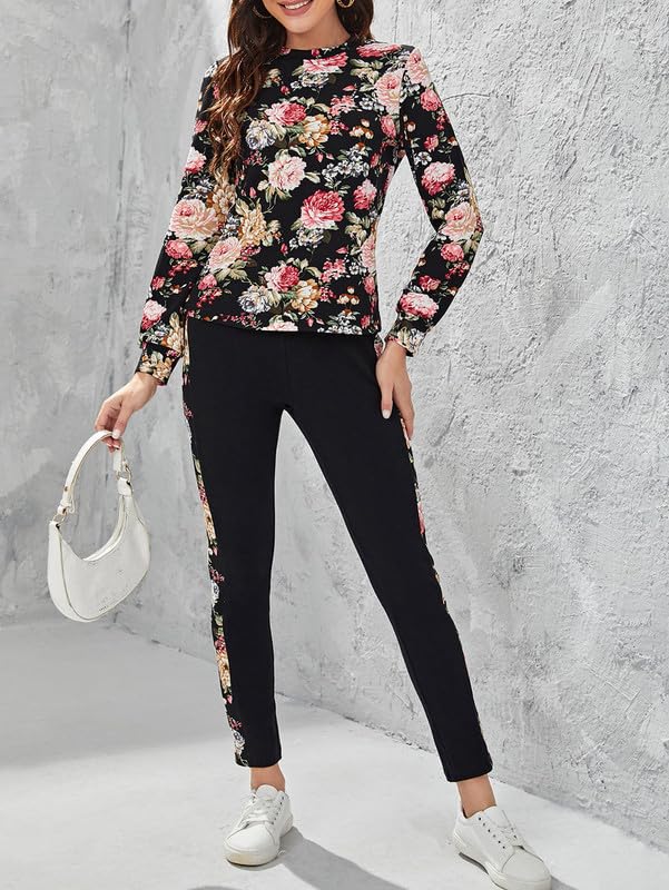 Image of DTR FASHION Multicolor Cotton Blend Styled With Floral Print Tracksuit | Co-ord Set For Women| Active Wear Suit Set For Women