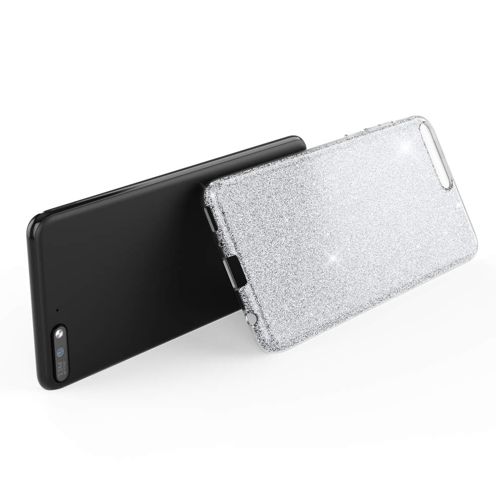 NALIA Custodia Glitter compatibile con Huawei Y6 (2018) - Look Scintillante & Grip - SHINEPOP (Silicone Cover) - Brand di Berlino, Colore:Gold Oro