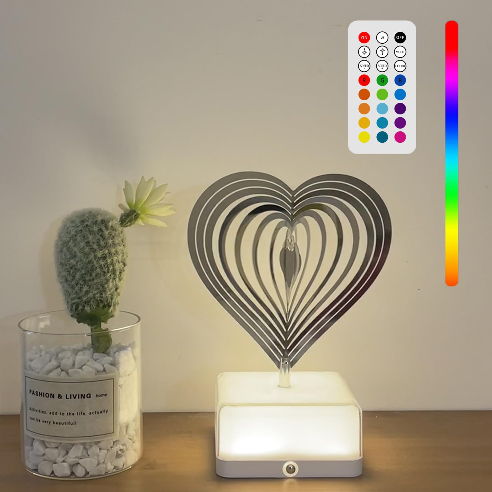 ZVO Lámpara de Noche, Creativa 3D Giratoria Lámpara de Mesa LED Inalámbrica, 16 RGB Lampara Tactil Recargable Lampara Ambiental Lamparas de Mesita de Noche sin Cable para Salon Dormitorio(corazón)