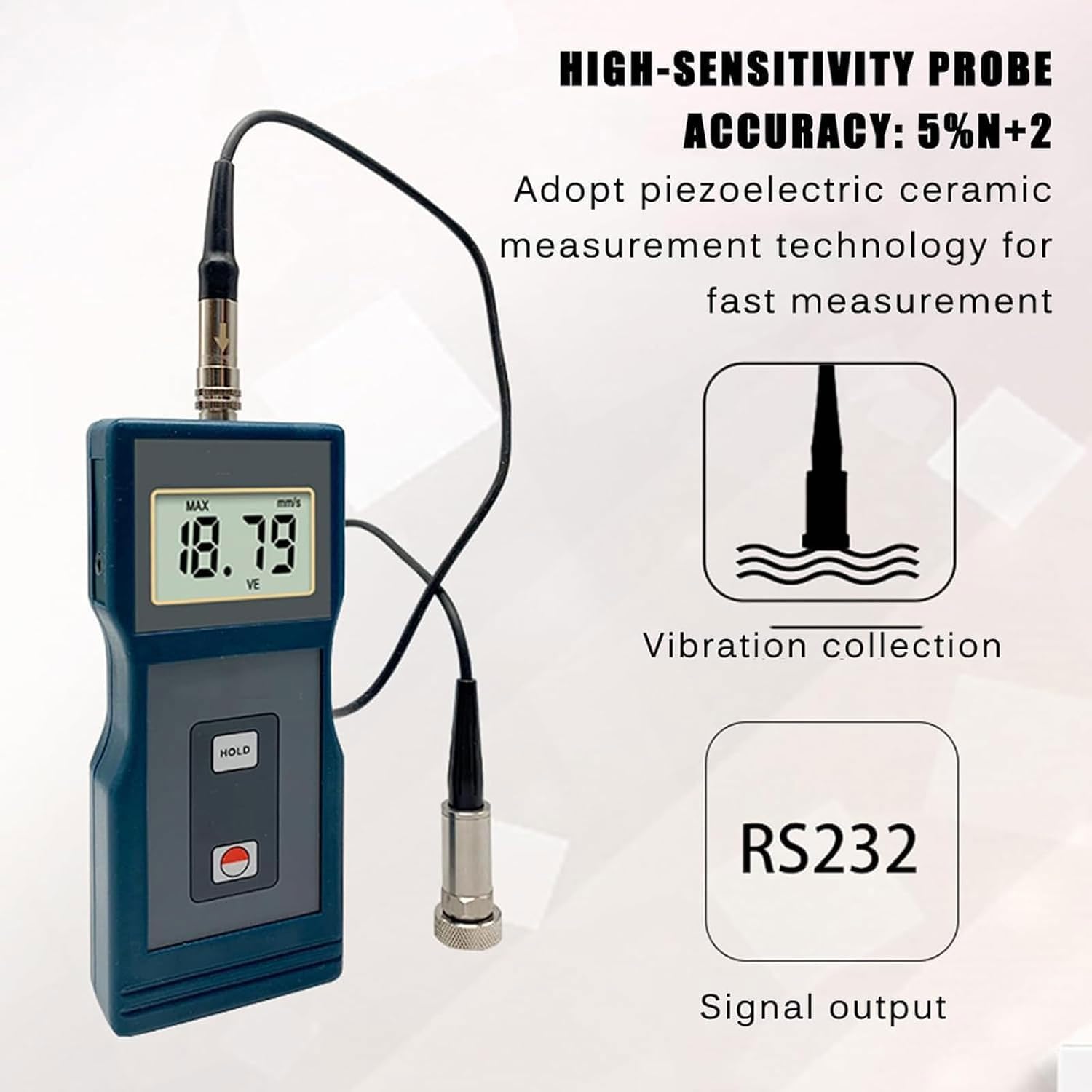 Vibrometro portatile, 0,01-199,9 Mm/s, precisione ± 5%, analizzatore di vibrazioni con sensore piezoelettrico per motori, motori HVAC e ventilatori