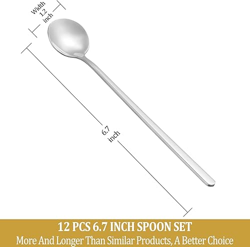 Miniatura 9 de Juego de 12 cucharas de café, cucharas de té doradas de 6.7 pulgadas, mango largo, cucharaditas pequeñas doradas, cuchara de café espresso de acero
