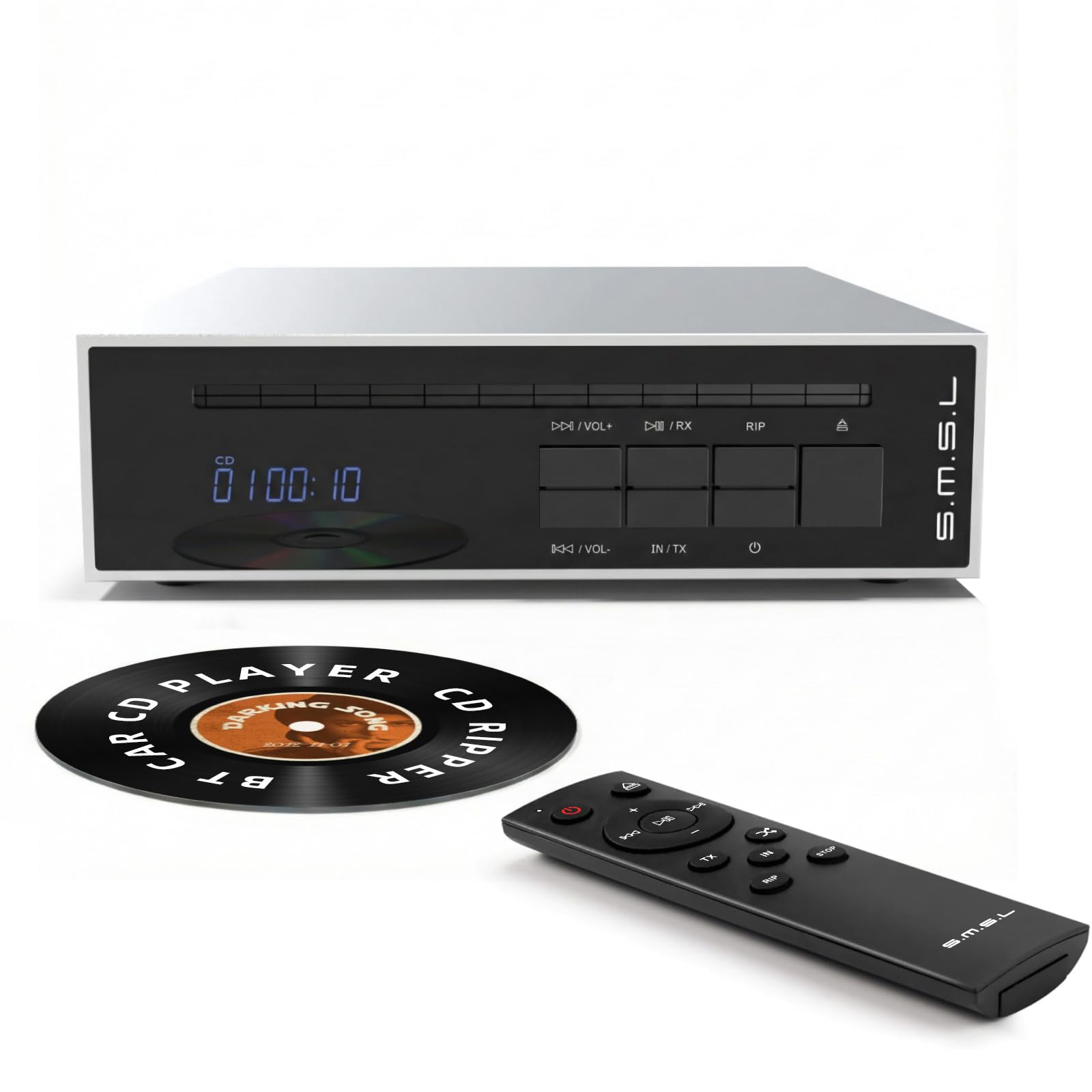 SMSL PL20 HiFi CD Player für Zuhause, USB-Laufwerk CD Ripper, Silber | CD Transport für Auto, CD/USB-Laufwerk/bluetooth-Eingang, RCA/3.5mm/4.4mm/bluetooth/optischer/koaxialer digitaler Ausgang