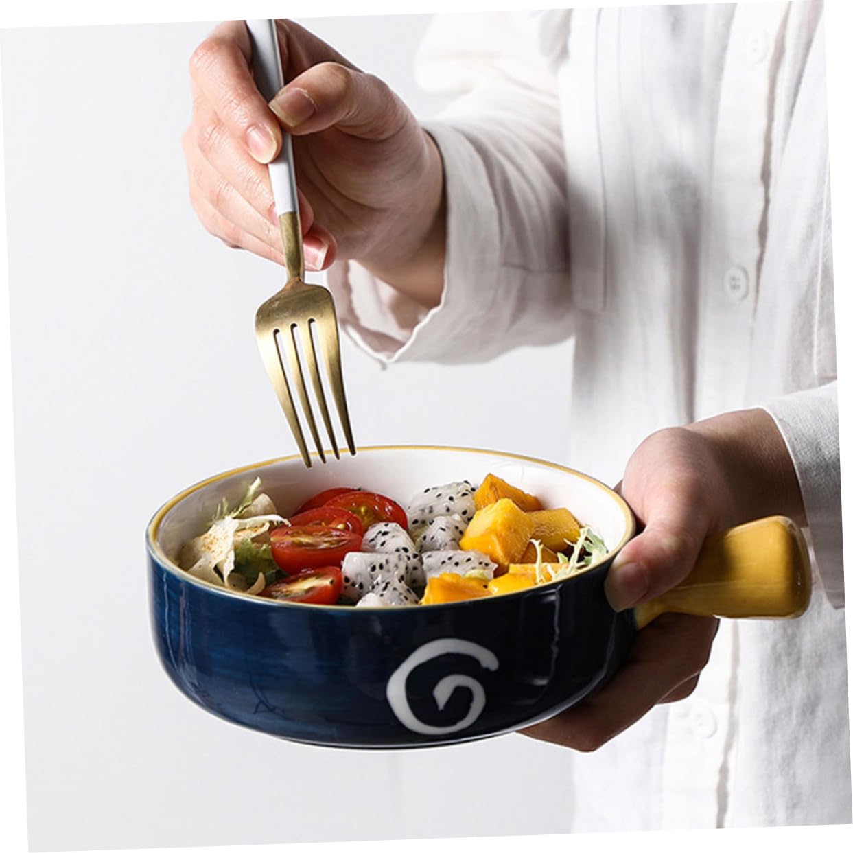 Cuenco con Superficie Lisa Rebabas con Asa de Cerámica Azul para Repostería y Ensaladas Adecuado para Uso Doméstico y Gastronómico